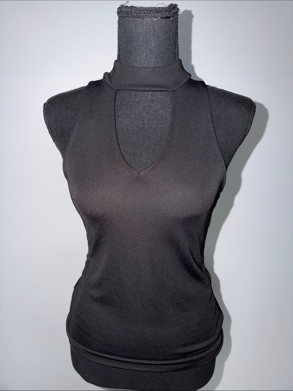 Express Black Sleeveless Mock Neck Tank with Front Keyhole